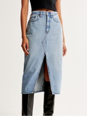 Abercrombie & Fitch High Rise Midi Denim Skirt 25/0P